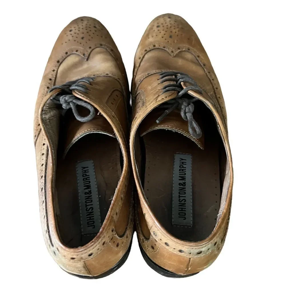 Johnston & Murphy Brown Leather Wingtip Oxford Dress Shoes Men's Size 9‎